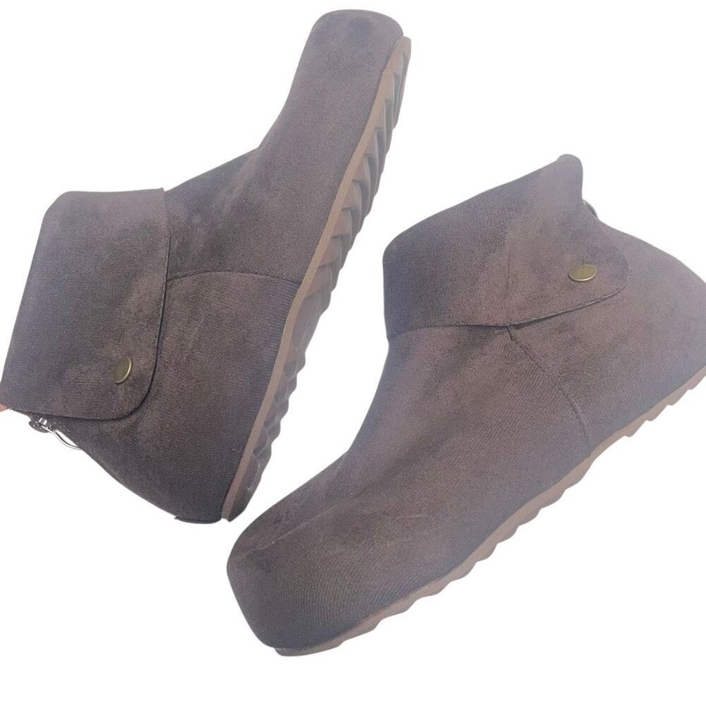Lagenlook Brown Faux Suede Ankle Booties